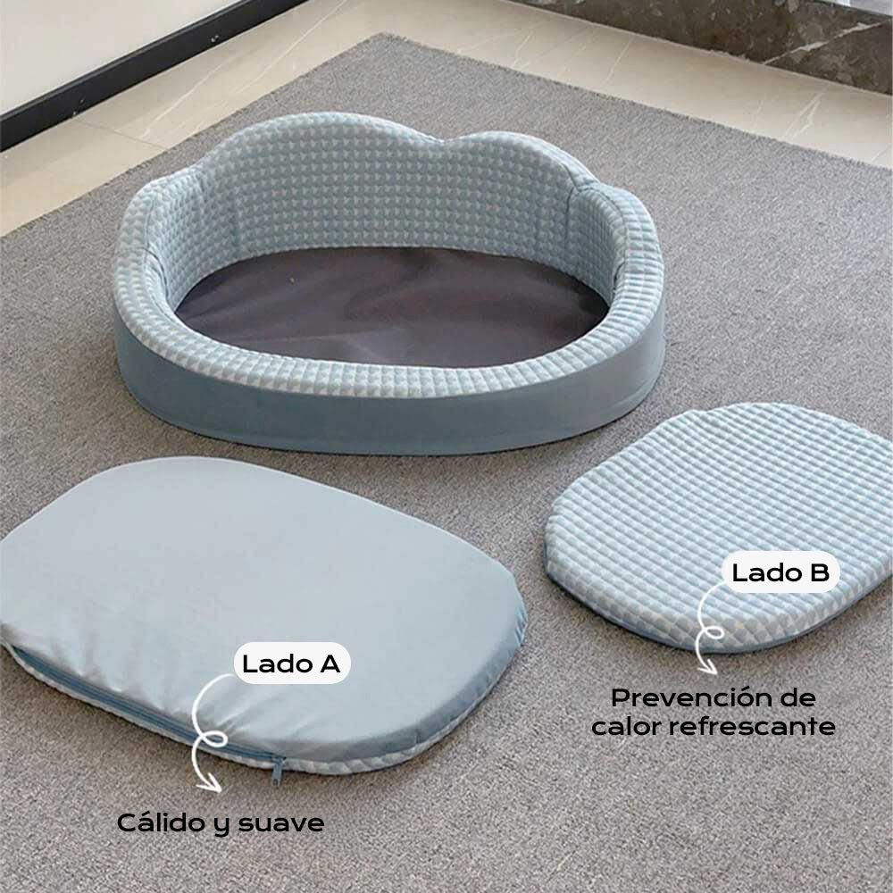 Cama reversible antideslizante lavable y refrescante para perros y gatos con forma de nube