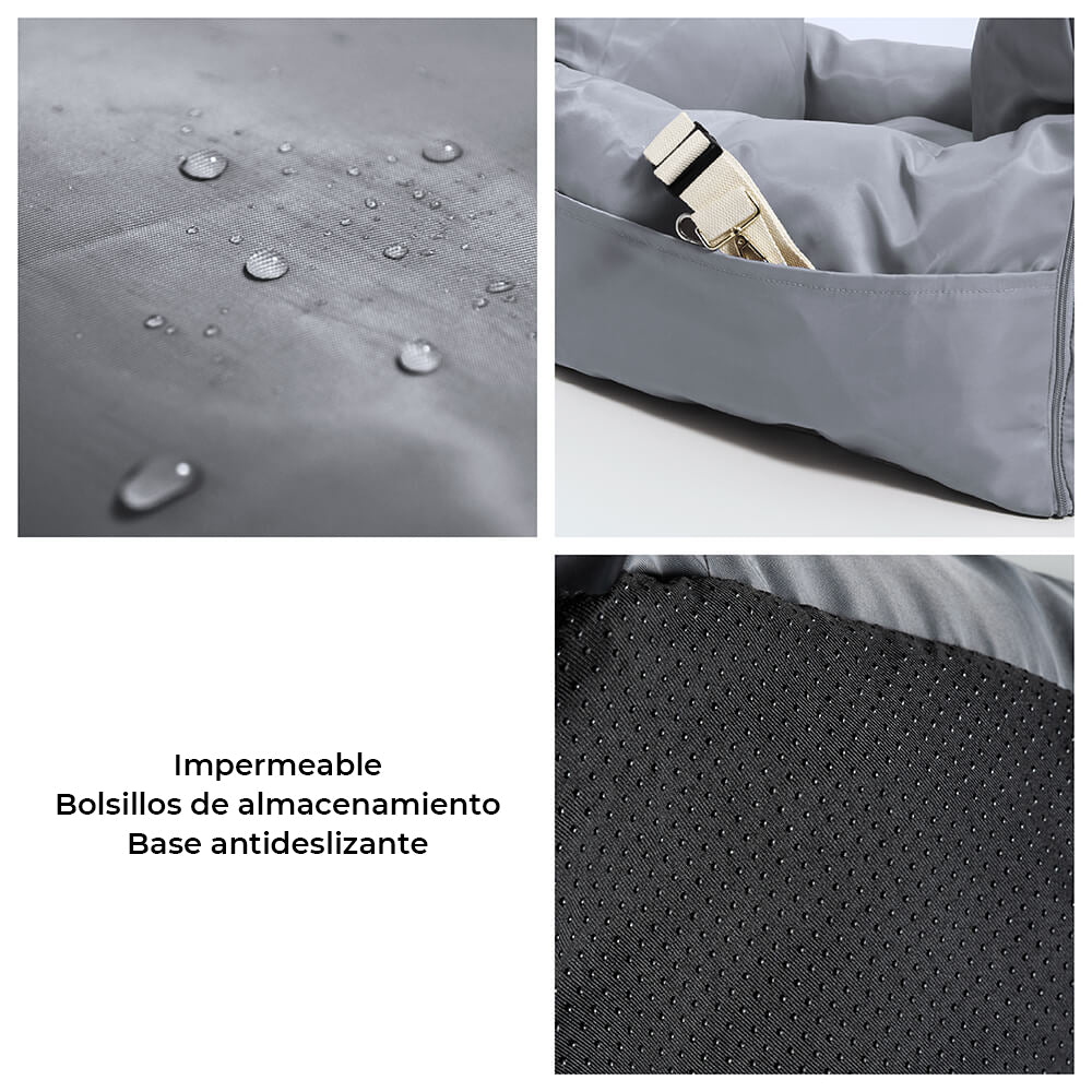 Cama de respaldo impermeable y segura para perros medianos y grandes para viajes en coche