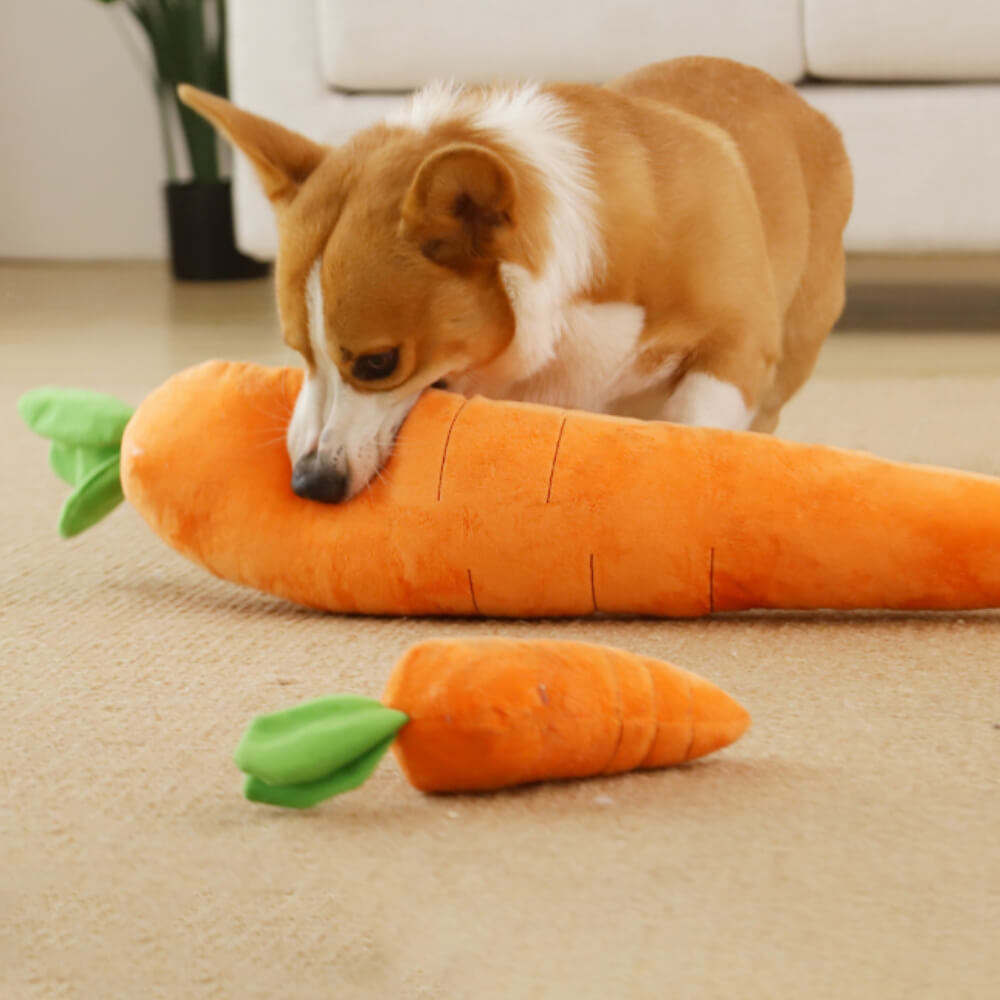 Juguete interactivo para perros de peluche chirriante con forma de zanahoria