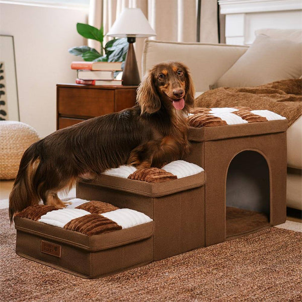Escaleras para perros hechas a mano con almacenamiento y condominio - Napsteps