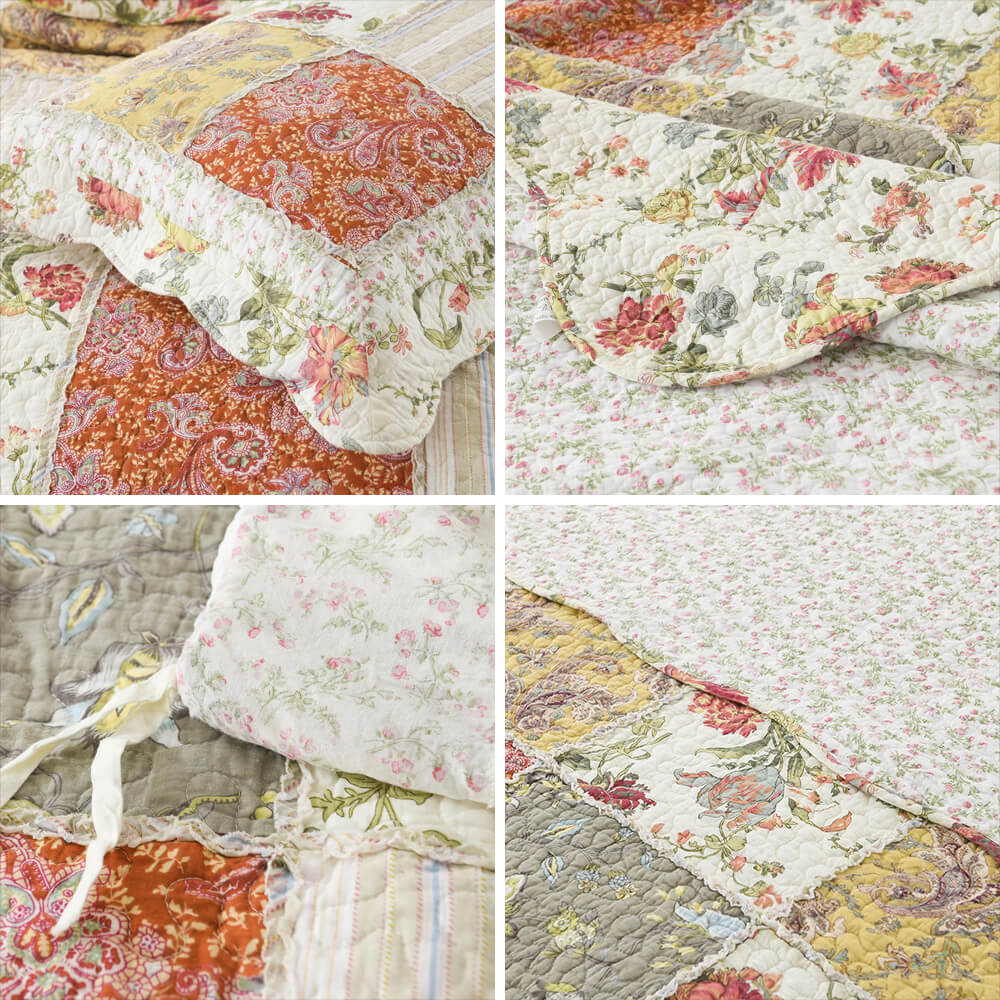 Juego de cama de edredón reversible de algodón con colcha suave y floral elegante