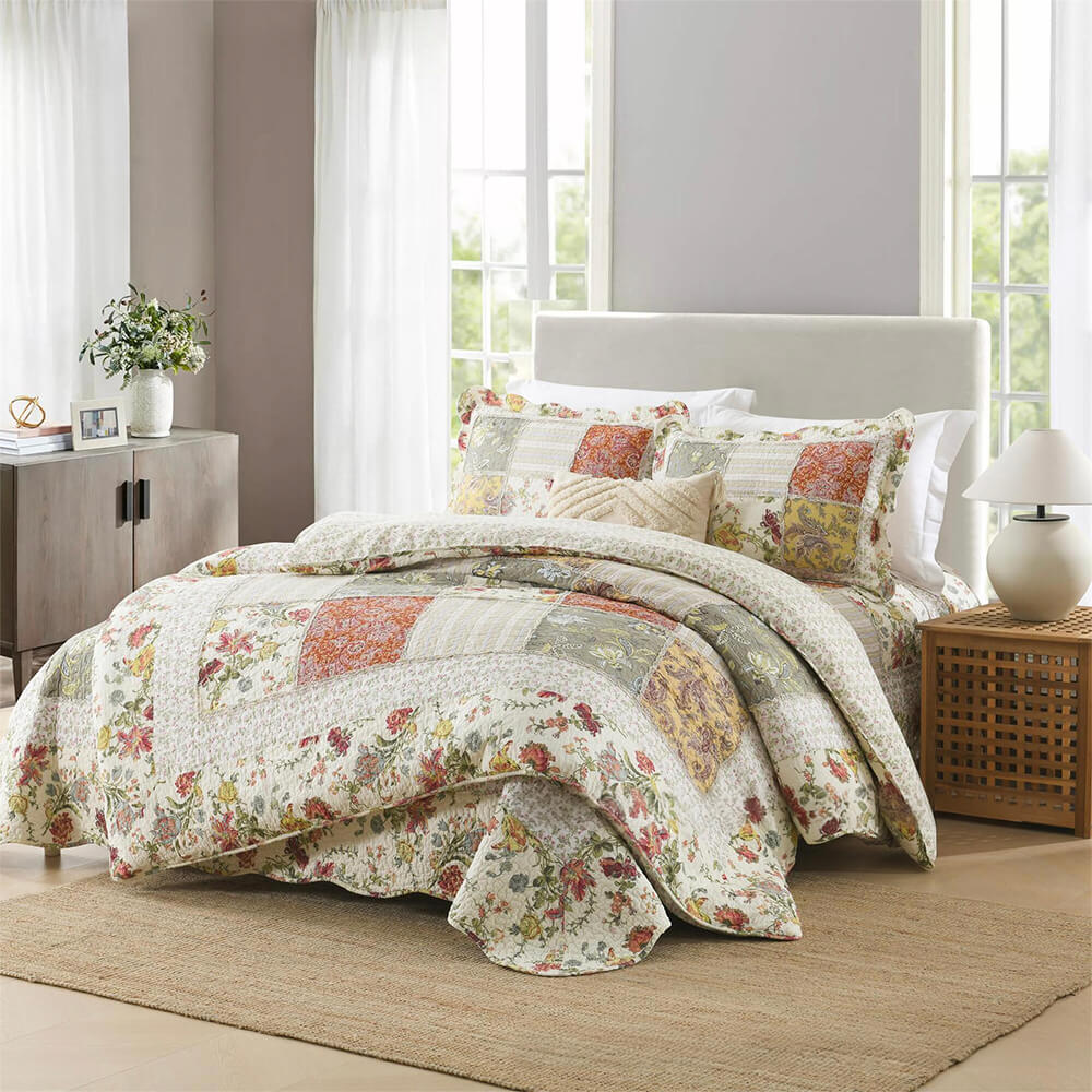 Juego de cama de edredón reversible de algodón con colcha suave y floral elegante