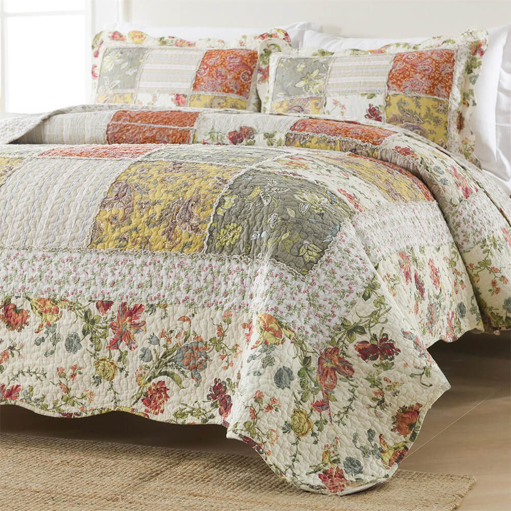 Juego de cama de edredón reversible de algodón con colcha suave y floral elegante