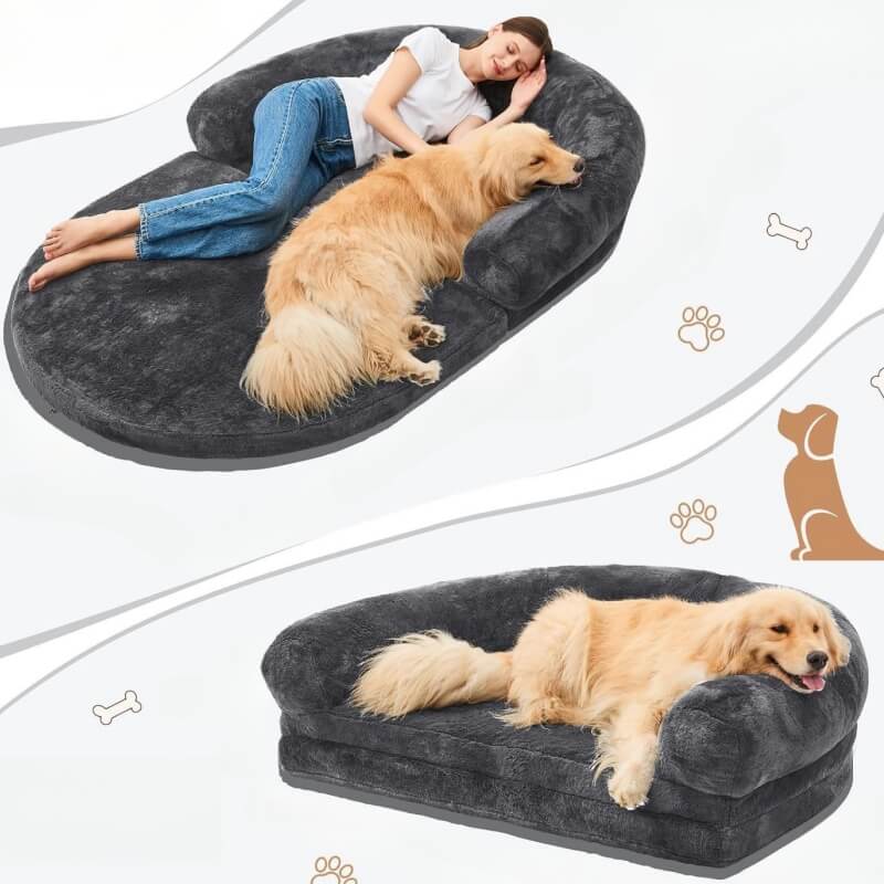 Cama grande y elegante de felpa para perros, cama plegable para perros humanos