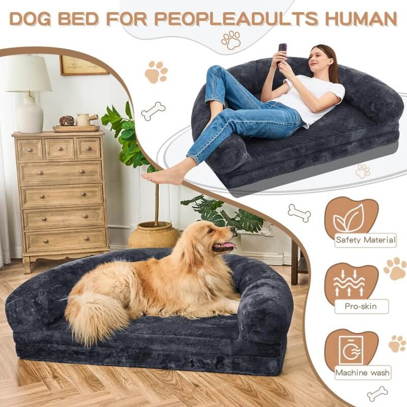 Cama grande y elegante de felpa para perros, cama plegable para perros humanos