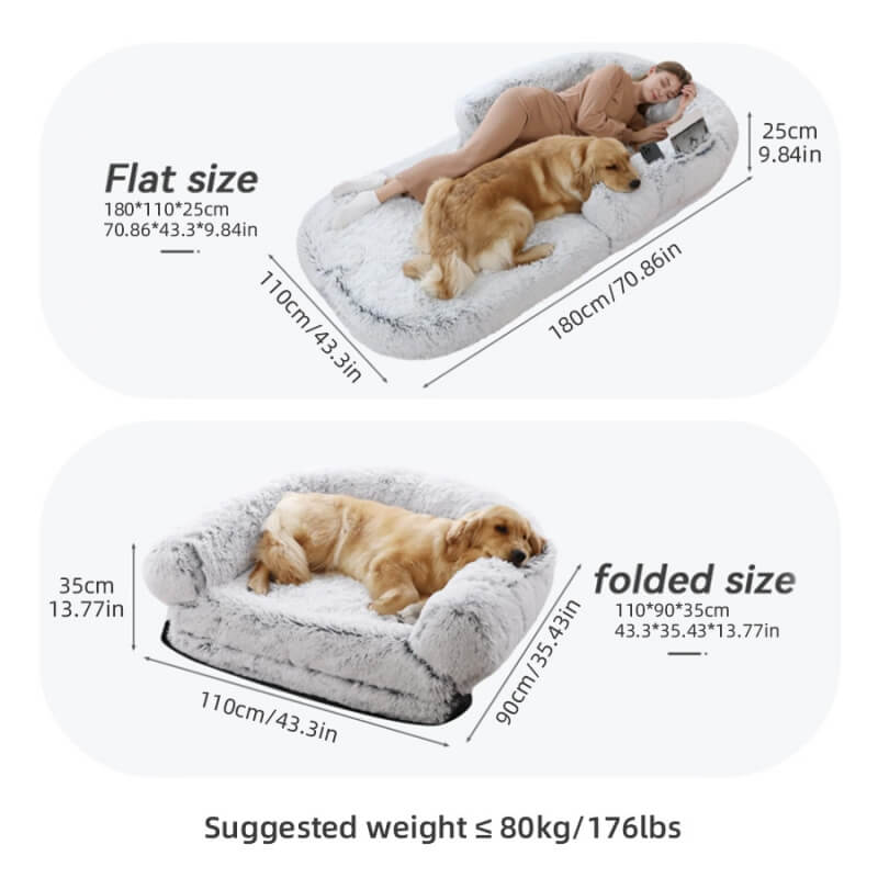 Cama grande y elegante de felpa para perros, cama plegable para perros humanos