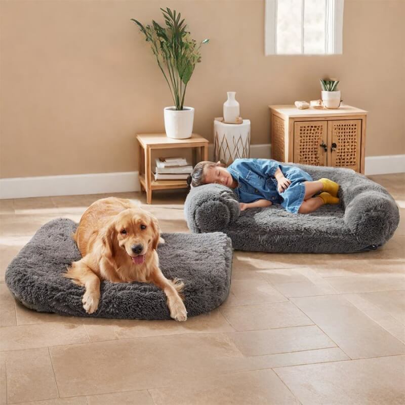 Cama grande y elegante de felpa para perros, cama plegable para perros humanos