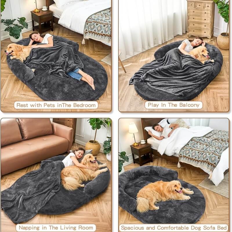 Cama grande y elegante de felpa para perros, cama plegable para perros humanos