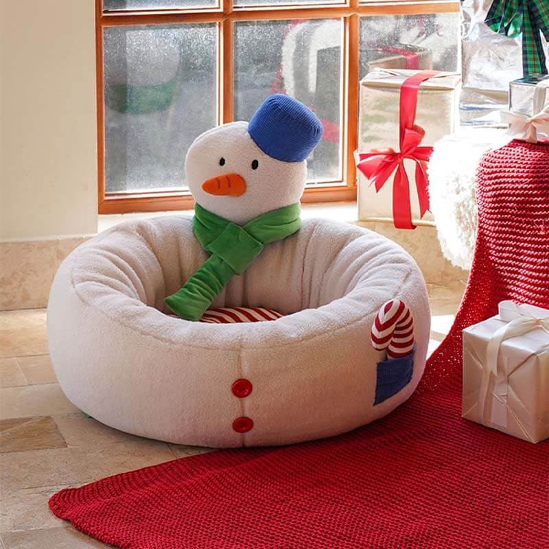 Cama acogedora para gatos con forma de muñeco de nieve navideño