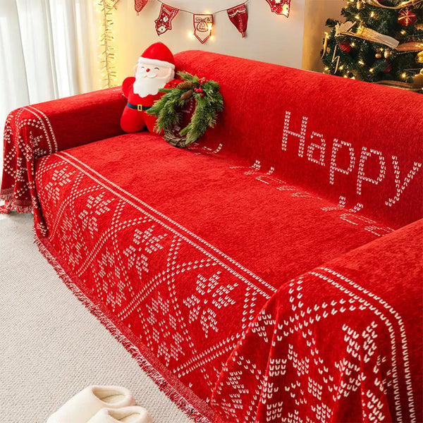 Christmas Decoration Chenille Wear-Resistant Sofa Blanket Couch Cover