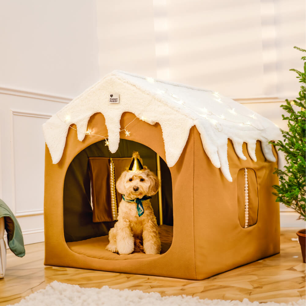 Casa de nieve de jengibre carpa mascota en grandes casas de perros desmenuzables