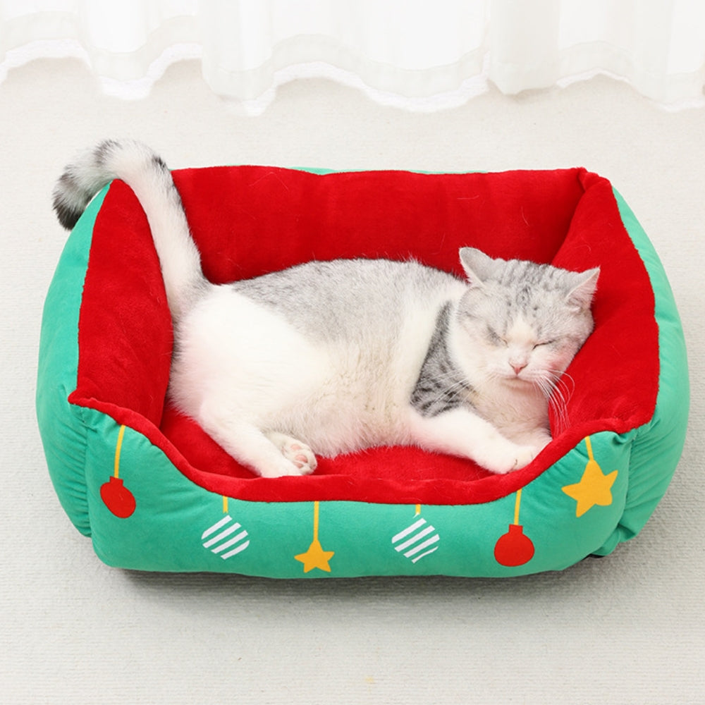 Caja de regalo de Navidad cálida cama semicerrada en la cueva y cama para perros y gatos