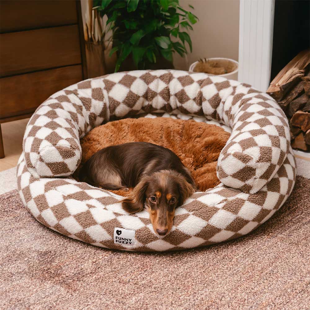 Cama para perros clásica lavable con diseño de donut y diseño de rombos - Cozy Haven