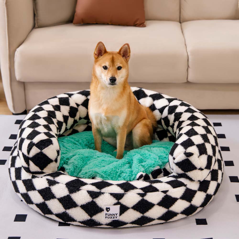 Cama para perros clásica lavable con diseño de donut y diseño de rombos - Cozy Haven