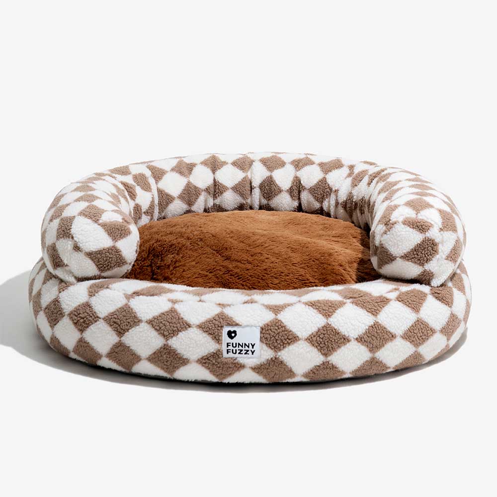 Cama para perros clásica lavable con diseño de donut y diseño de rombos - Cozy Haven