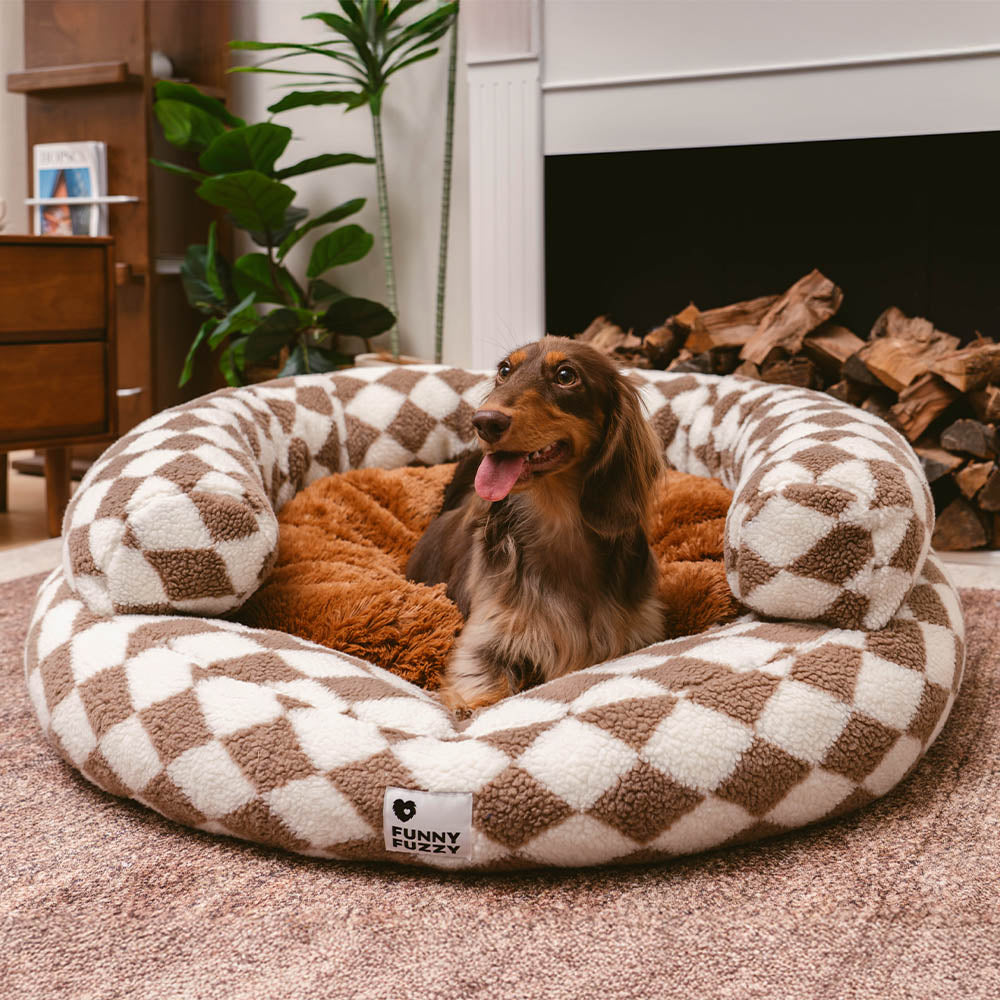 Cama para perros clásica lavable con diseño de donut y diseño de rombos - Cozy Haven