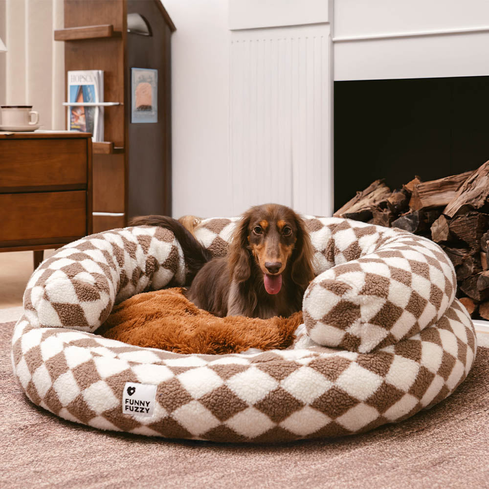 Cama para perros clásica lavable con diseño de donut y diseño de rombos - Cozy Haven