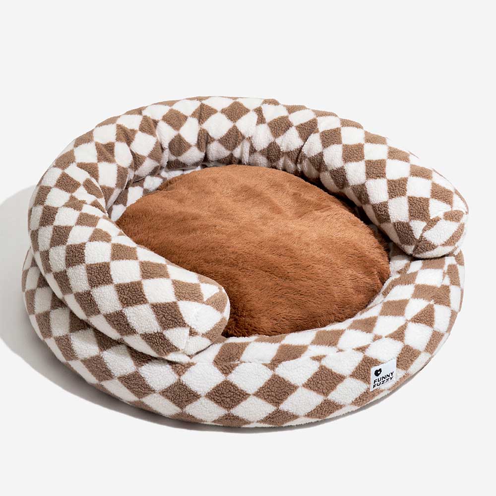 Cama para perros clásica lavable con diseño de donut y diseño de rombos - Cozy Haven