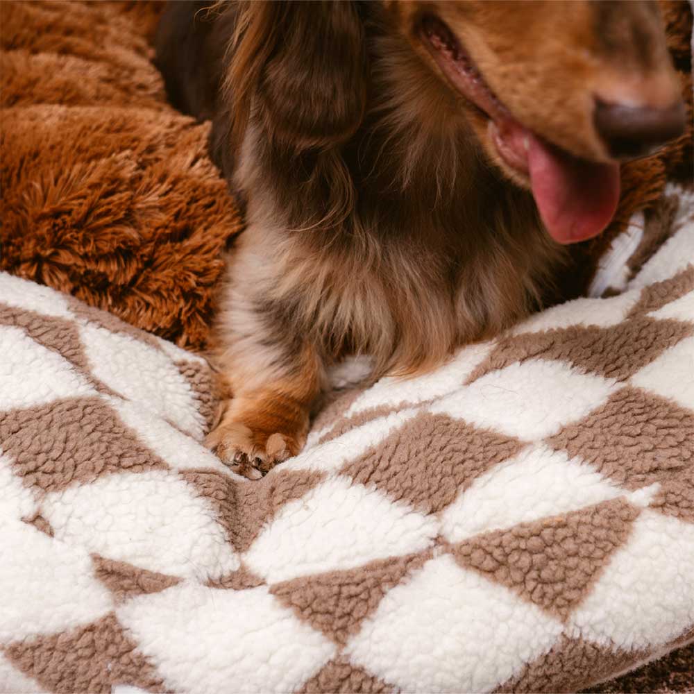 Cama para perros clásica lavable con diseño de donut y diseño de rombos - Cozy Haven