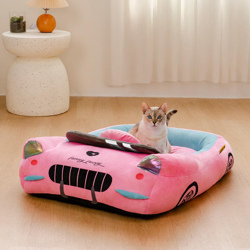 Cama para gatos con refuerzo en forma de coche de carrera convertible clásico - Rápido y peludo