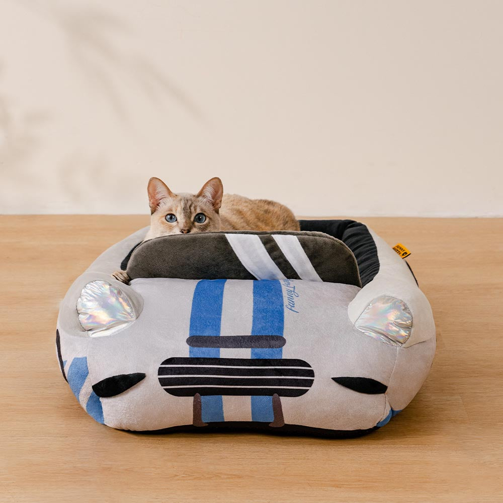 Cama para gatos con refuerzo en forma de coche de carrera convertible clásico - Rápido y peludo