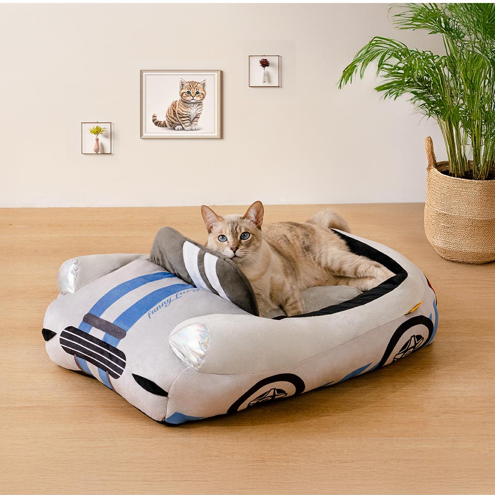 Cama para gatos con refuerzo en forma de coche de carrera convertible clásico - Rápido y peludo