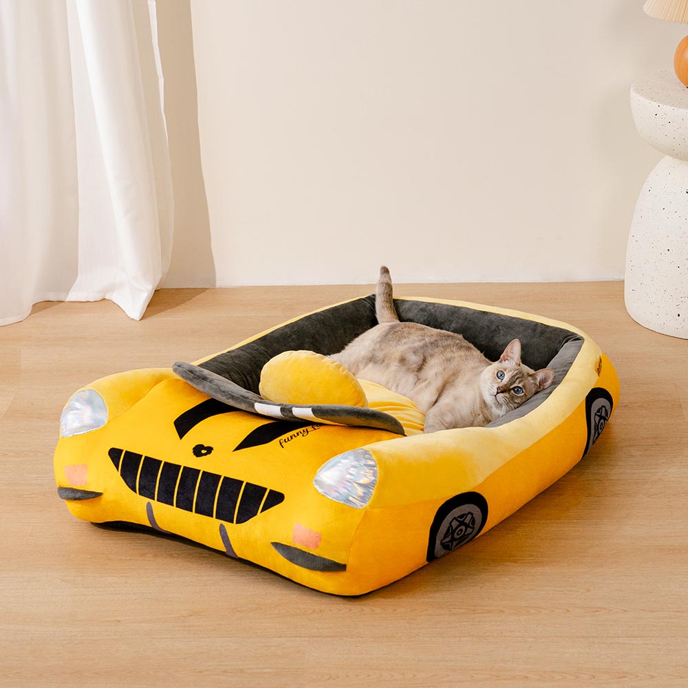 Cama para gatos con refuerzo en forma de coche de carrera convertible clásico - Rápido y peludo