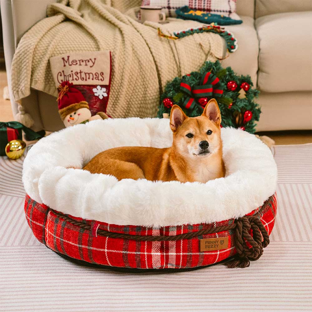 Cama clásica de felpa con forma de donut para perros de Jacquard - Snuggle Den