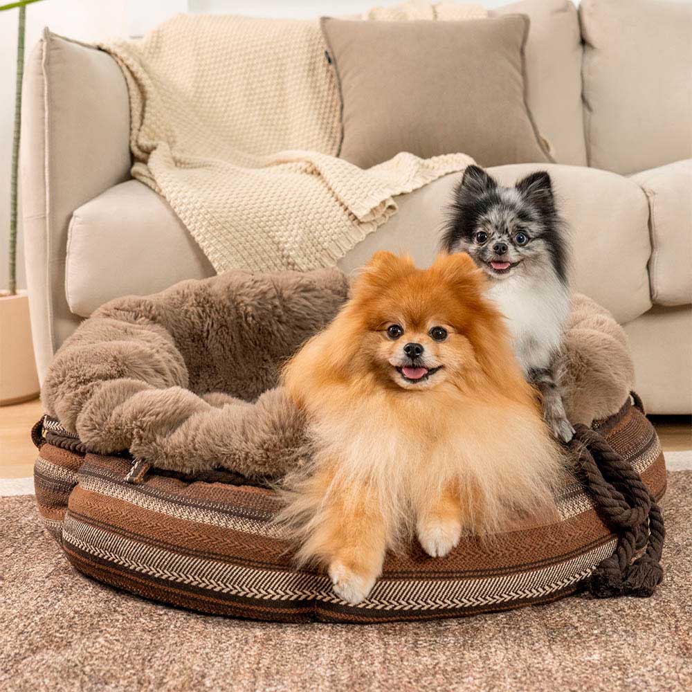 Cama clásica de felpa con forma de donut para perros de Jacquard - Snuggle Den