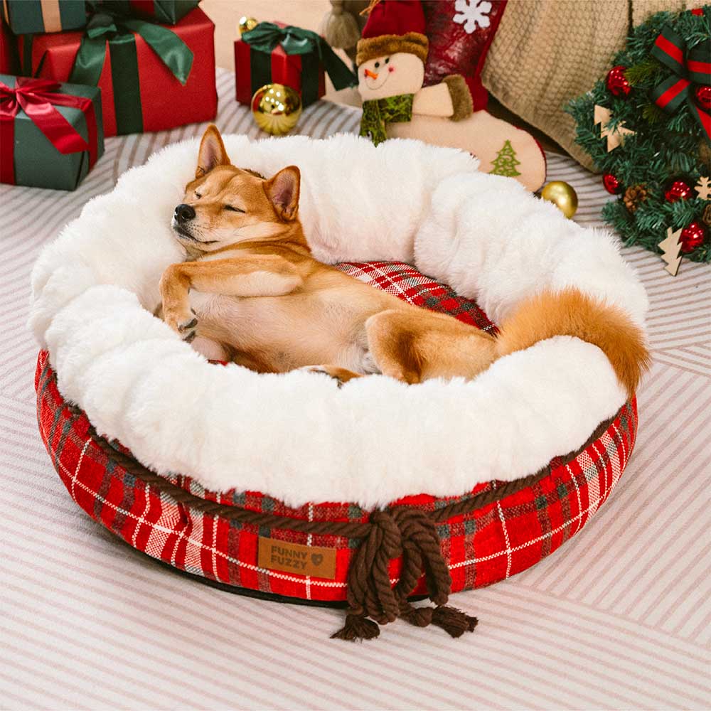 Cama clásica de felpa con forma de donut para perros de Jacquard - Snuggle Den