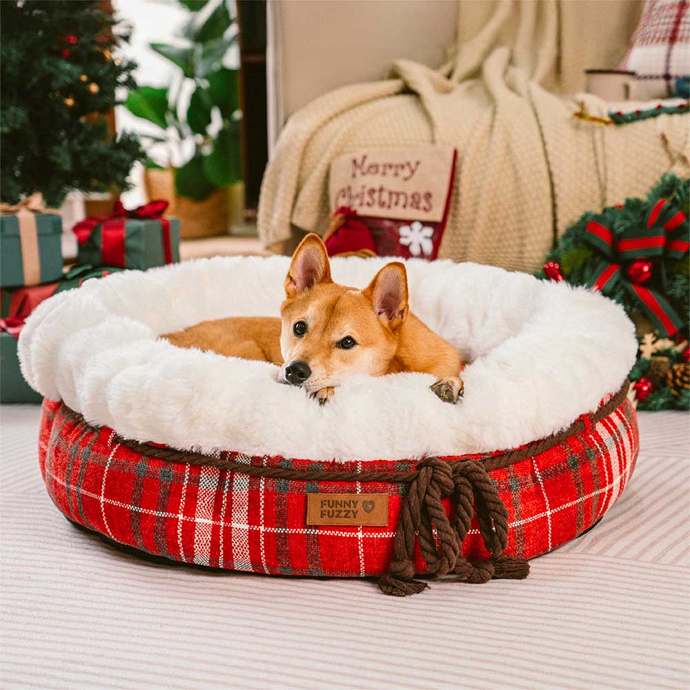 Cama clásica de felpa con forma de donut para perros de Jacquard - Snuggle Den