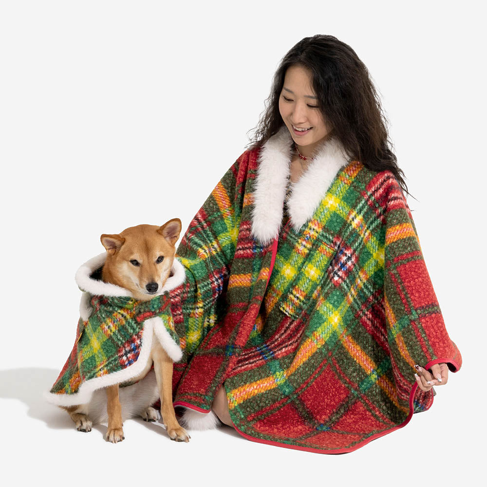 Poncho clásico a cuadros para humanos y perros - Compañeros festivos