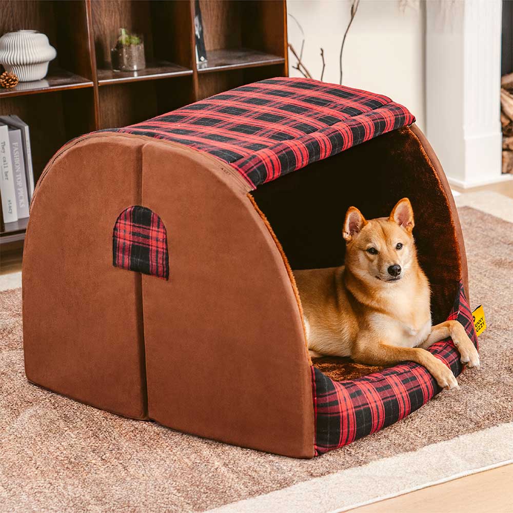 Cama ortopédica para perros Classical Plaid House - Cabaña Retreat