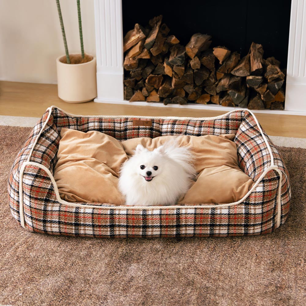 Cama para perros con cojines extraíbles, clásica y retro a cuadros, relajante - Nostalgic Retreat