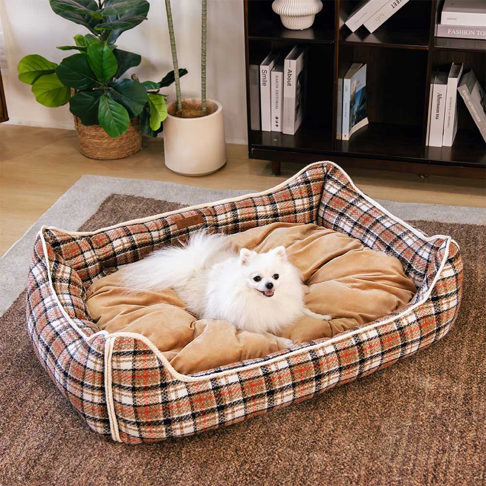 Cama para perros con cojines extraíbles, clásica y retro a cuadros, relajante - Nostalgic Retreat