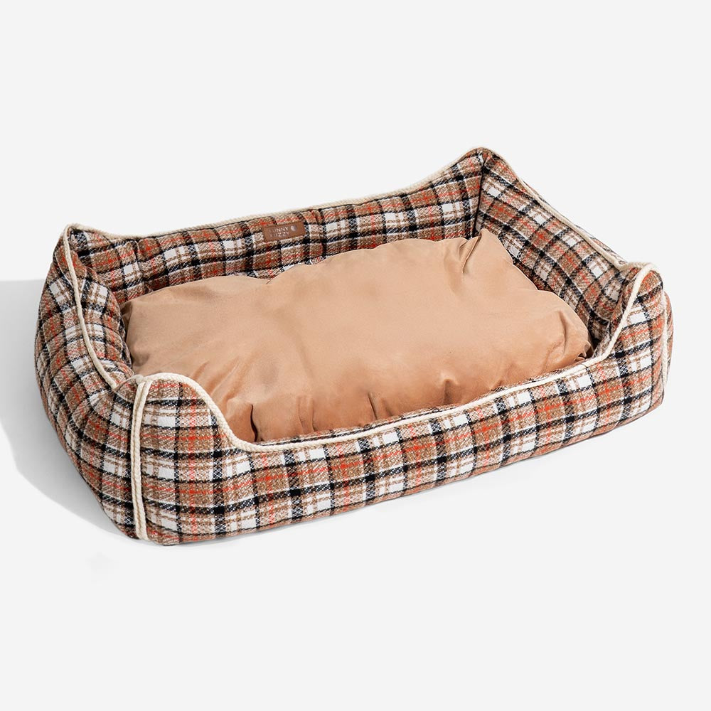 Cama para perros con cojines extraíbles, clásica y retro a cuadros, relajante - Nostalgic Retreat