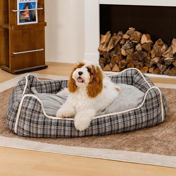 Bed de perro calmante de perros de refuerzo retro a cuadros clásico - Retiro nostálgico