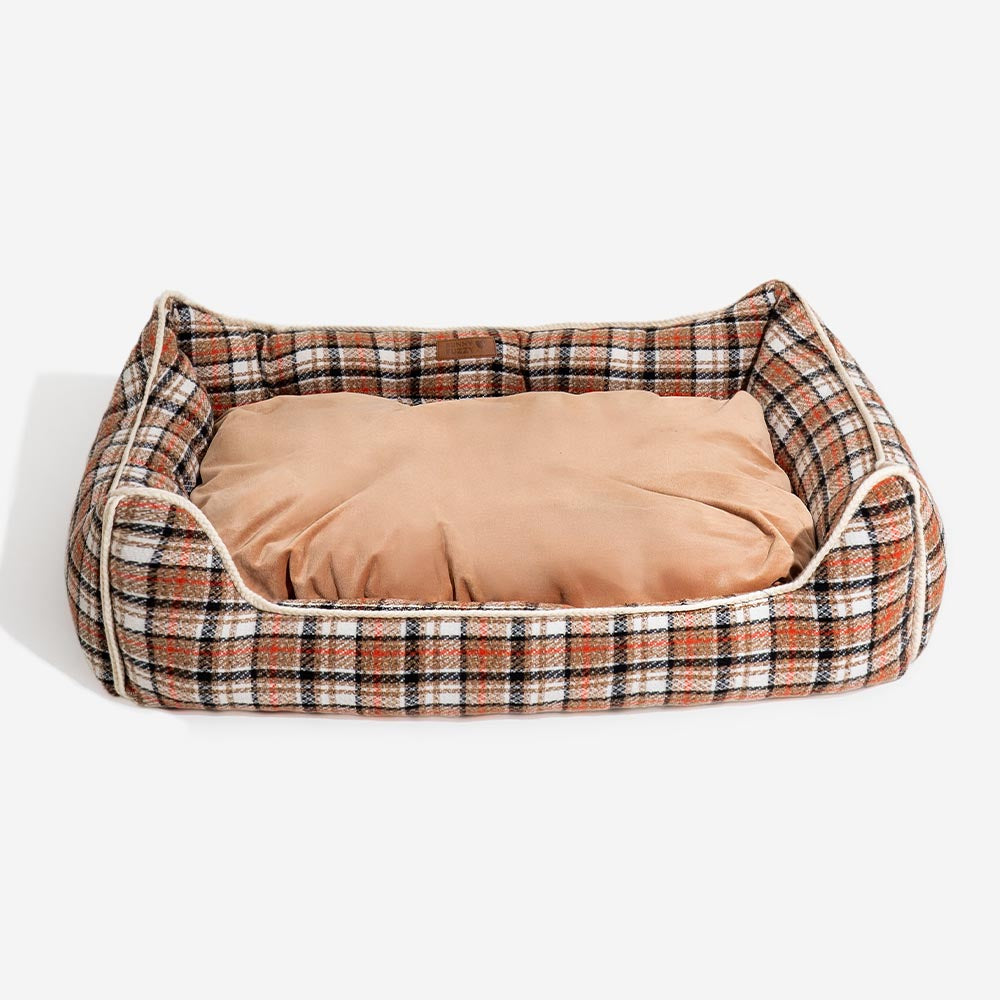 Cama para perros con cojines extraíbles, clásica y retro a cuadros, relajante - Nostalgic Retreat