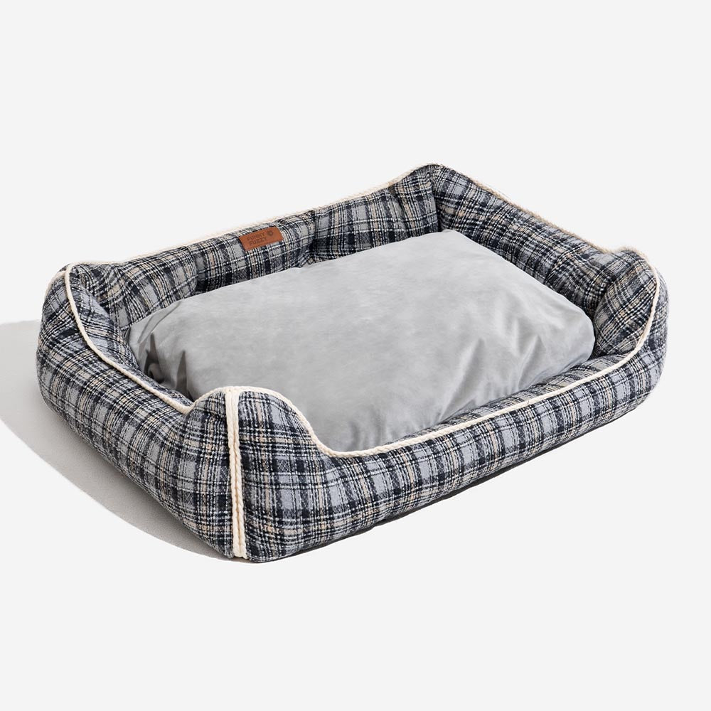 Cama para perros con cojines extraíbles, clásica y retro a cuadros, relajante - Nostalgic Retreat