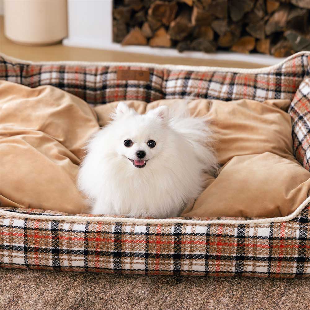 Cama para perros con cojines extraíbles, clásica y retro a cuadros, relajante - Nostalgic Retreat