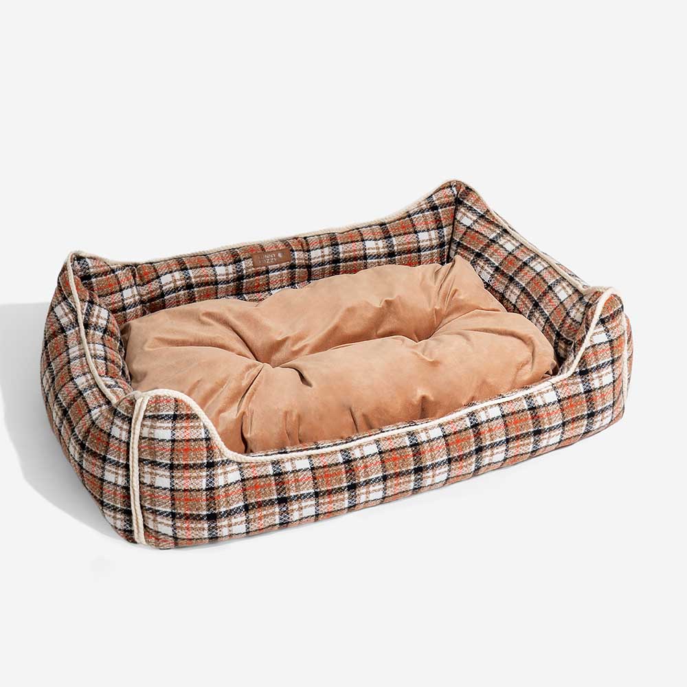 Cama para perros con cojines extraíbles, clásica y retro a cuadros, relajante - Nostalgic Retreat