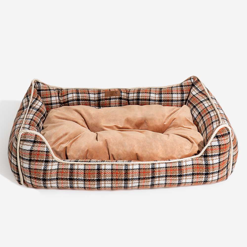 Cama para perros con cojines extraíbles, clásica y retro a cuadros, relajante - Nostalgic Retreat