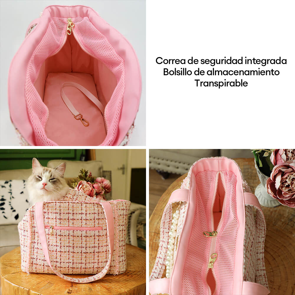 Bolsa de transporte para perros y gatos ligera y de tweed suave con cuadros lujosos