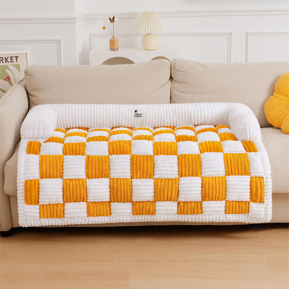 Cubierta protector de muebles para perros acogedores a cuadros de crema cuadrado