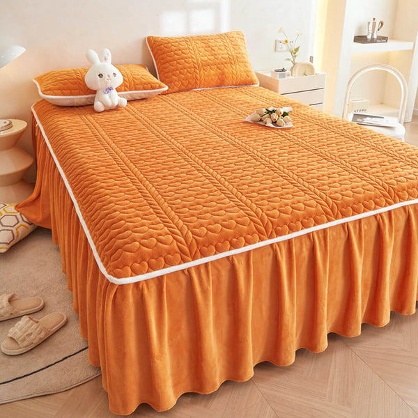 Set de falda de la cama acolchada de terciopelo cremoso de la leche