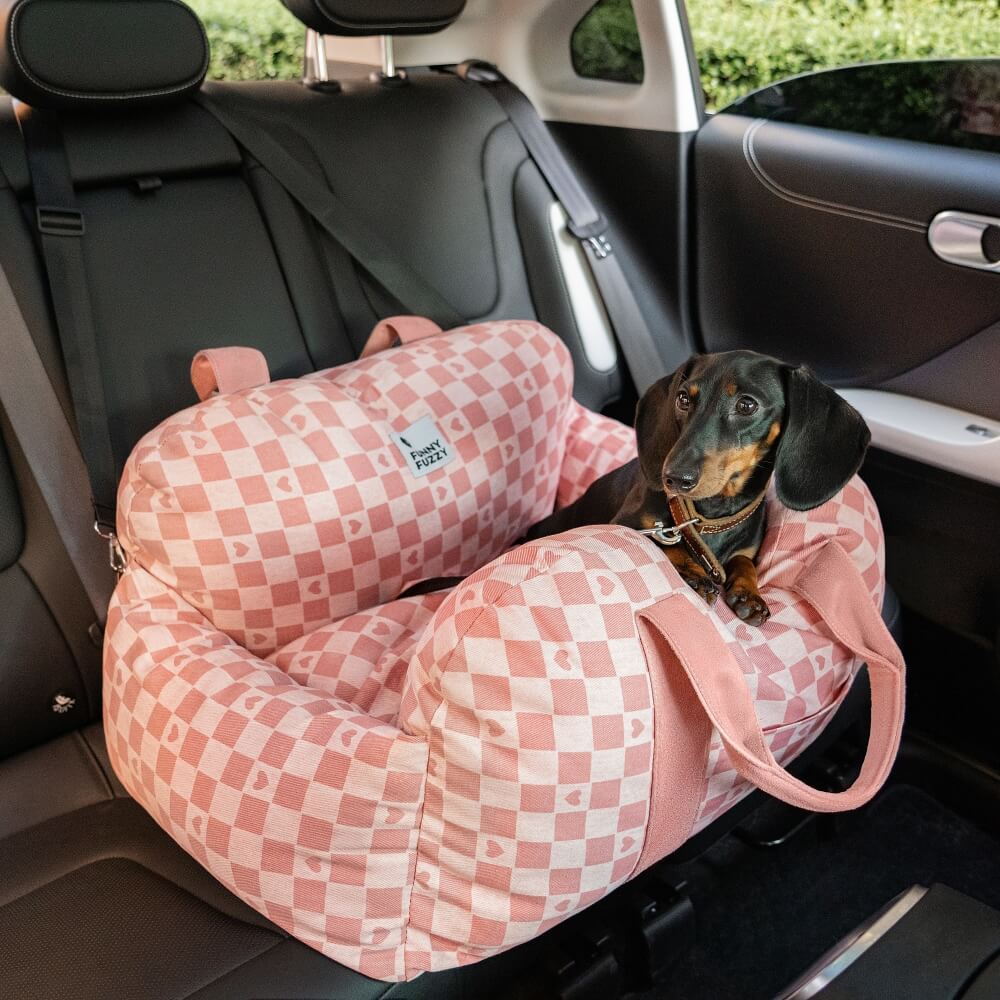 Cama para Asiento de Coche para Perros Vintage a Cuadros con Corazones