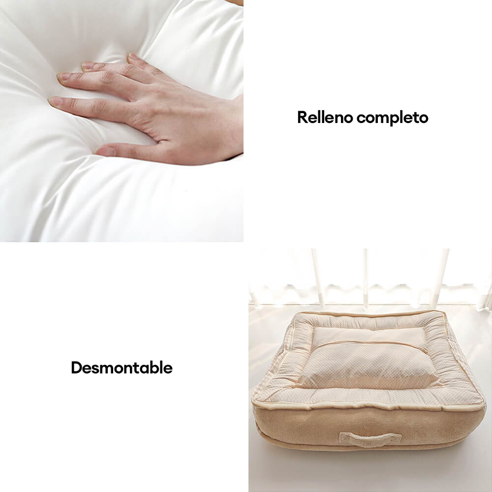 Cama para perros y gatos con soporte envolvente completo, impermeable y de vellón coral de lona