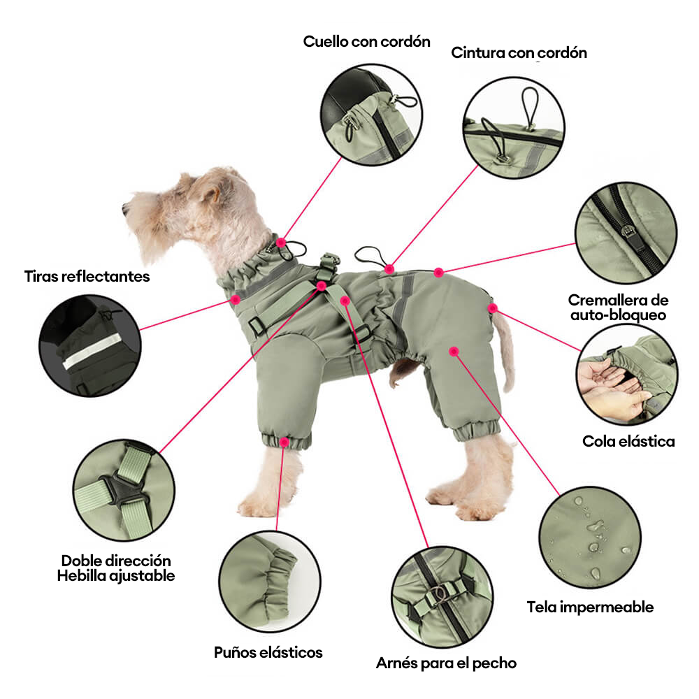 Abrigo táctico ajustable impermeable para perros de cuatro patas para exteriores