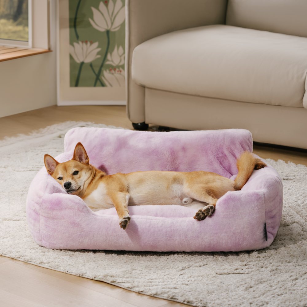 Sofá cama para perros acogedor y de felpa de color arcoíris de ensueño