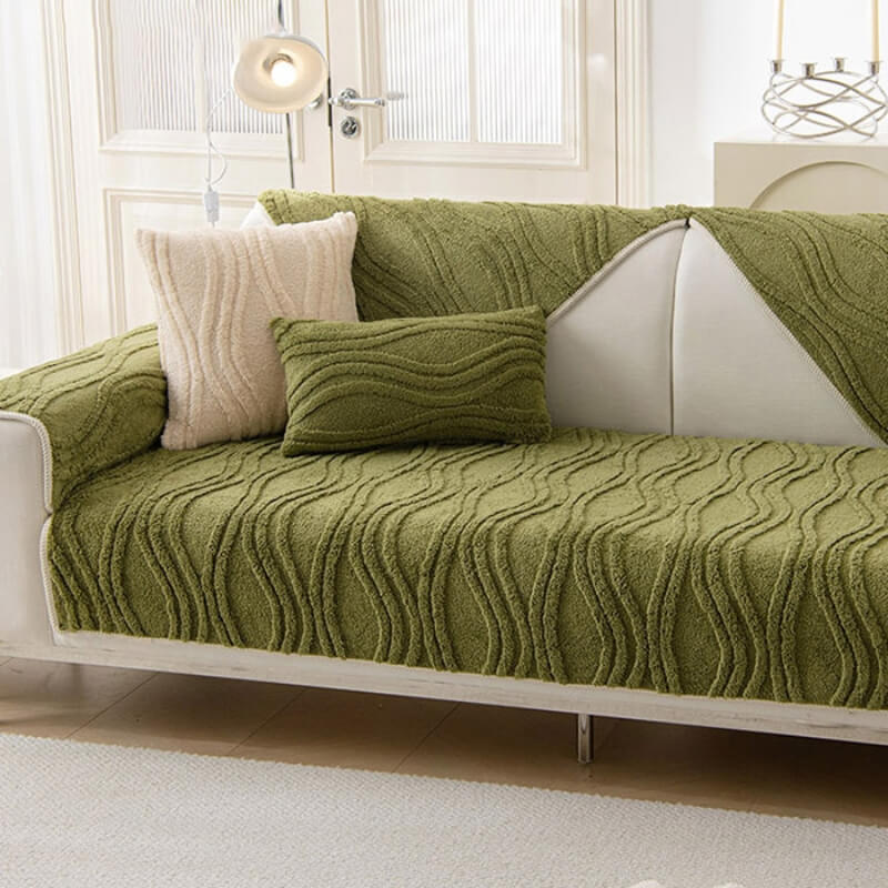 Elegante funda de sofá de felpa gruesa antideslizante con textura gris